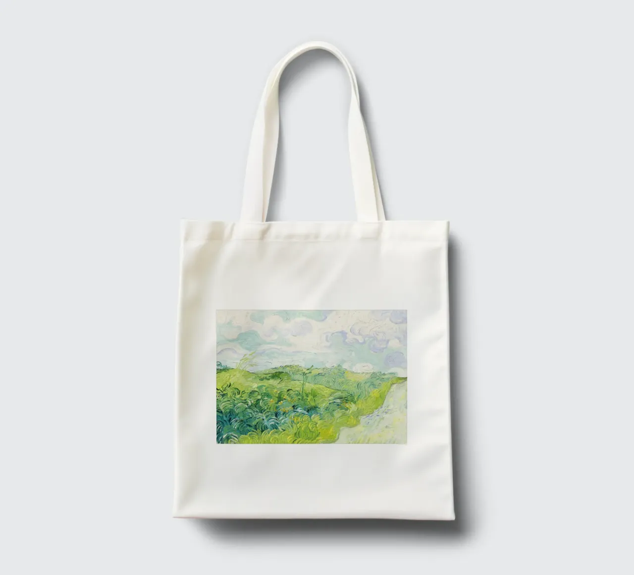 Green Wheat Fields, Auvers by Vincent van Gogh borsa in juta da Van Gogh Prints