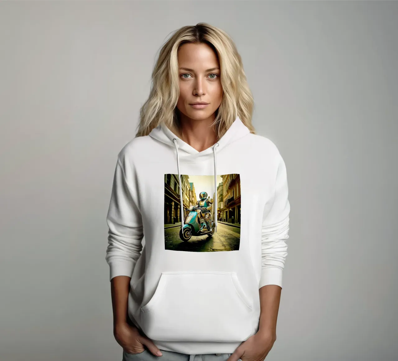 ROBOT EN SCOOTER BLEU. Dorรฉ felpa con cappuccio da Thierry vobmann photography