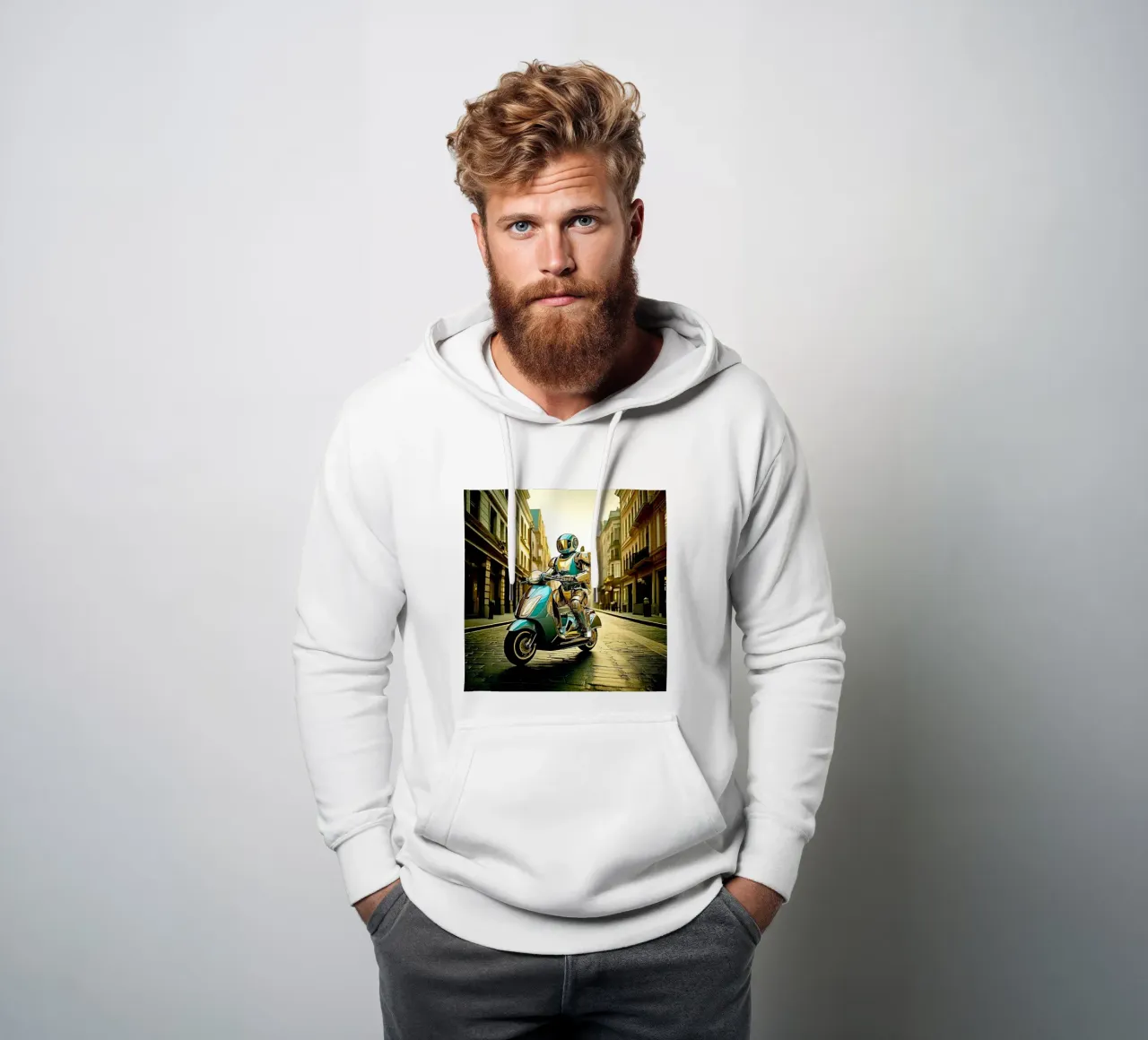 ROBOT EN SCOOTER BLEU. Dorรฉ felpa con cappuccio da Thierry vobmann photography