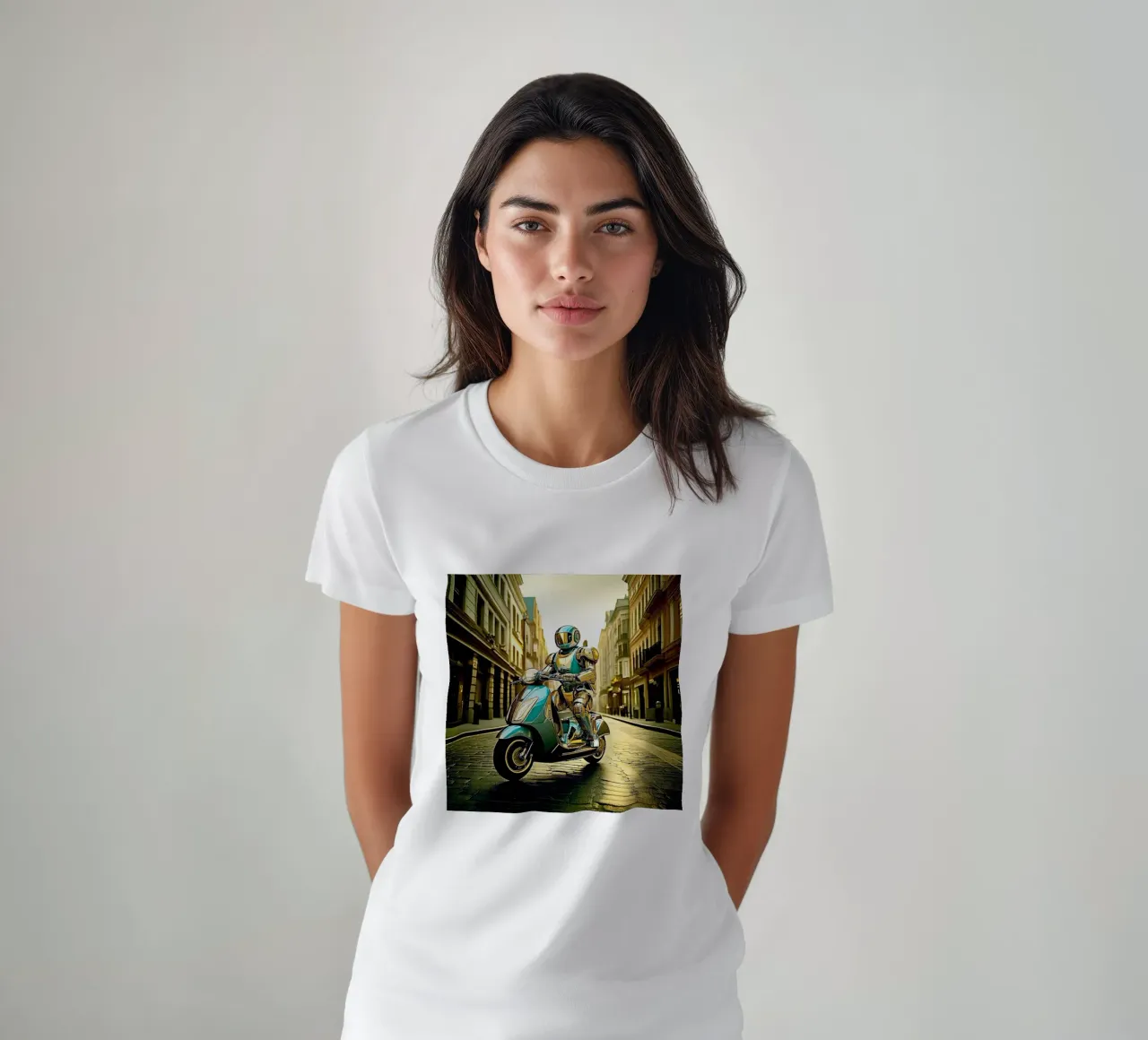 ROBOT EN SCOOTER BLEU. Doré t-shirt da Thierry vobmann photography
