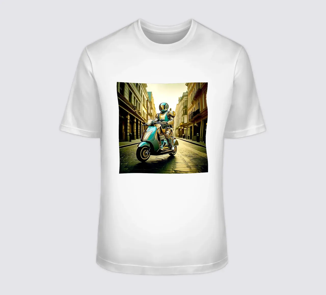 ROBOT EN SCOOTER BLEU. Doré t-shirt da Thierry vobmann photography