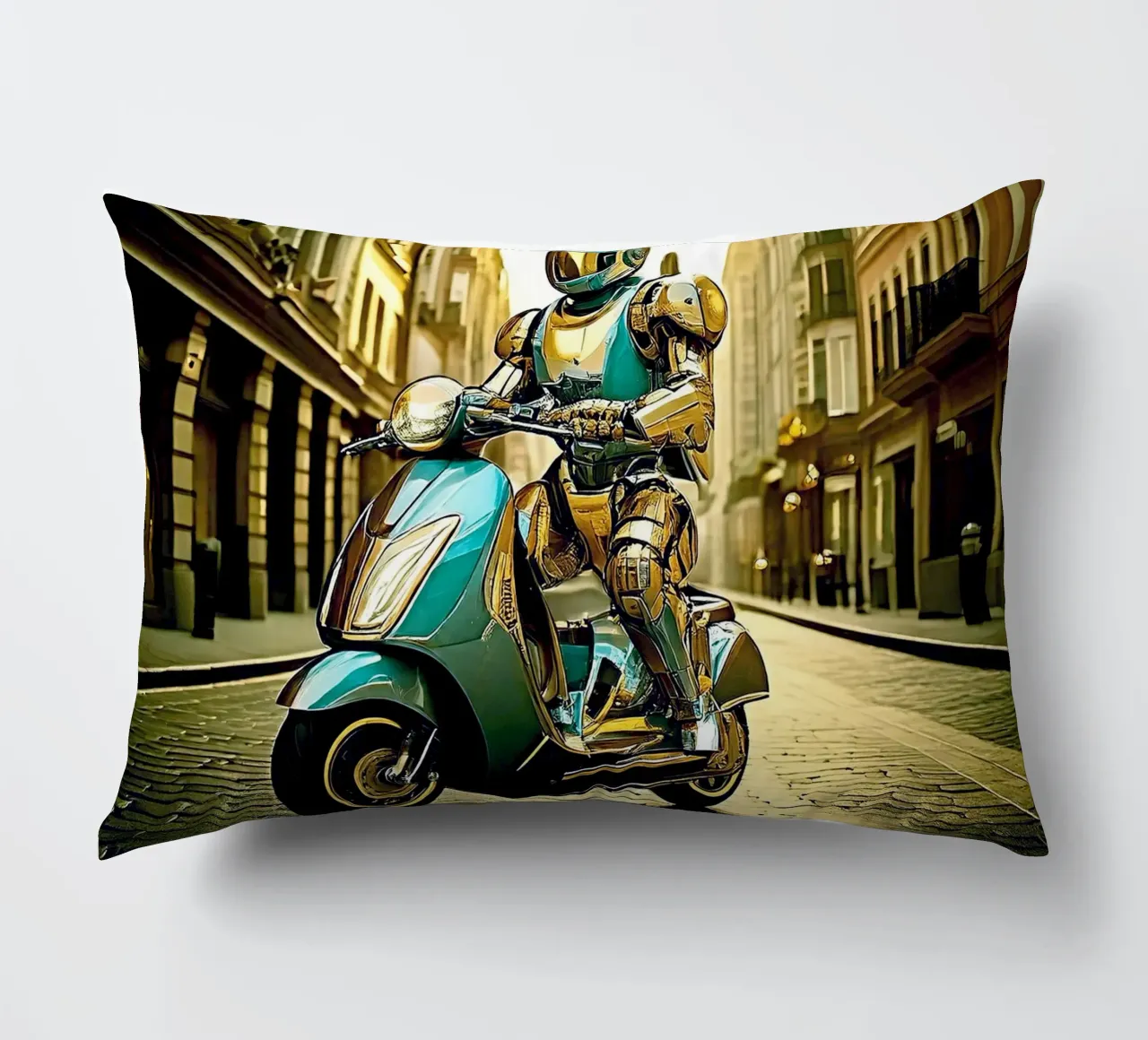 ROBOT EN SCOOTER BLEU. Doré cuscino da Thierry vobmann photography