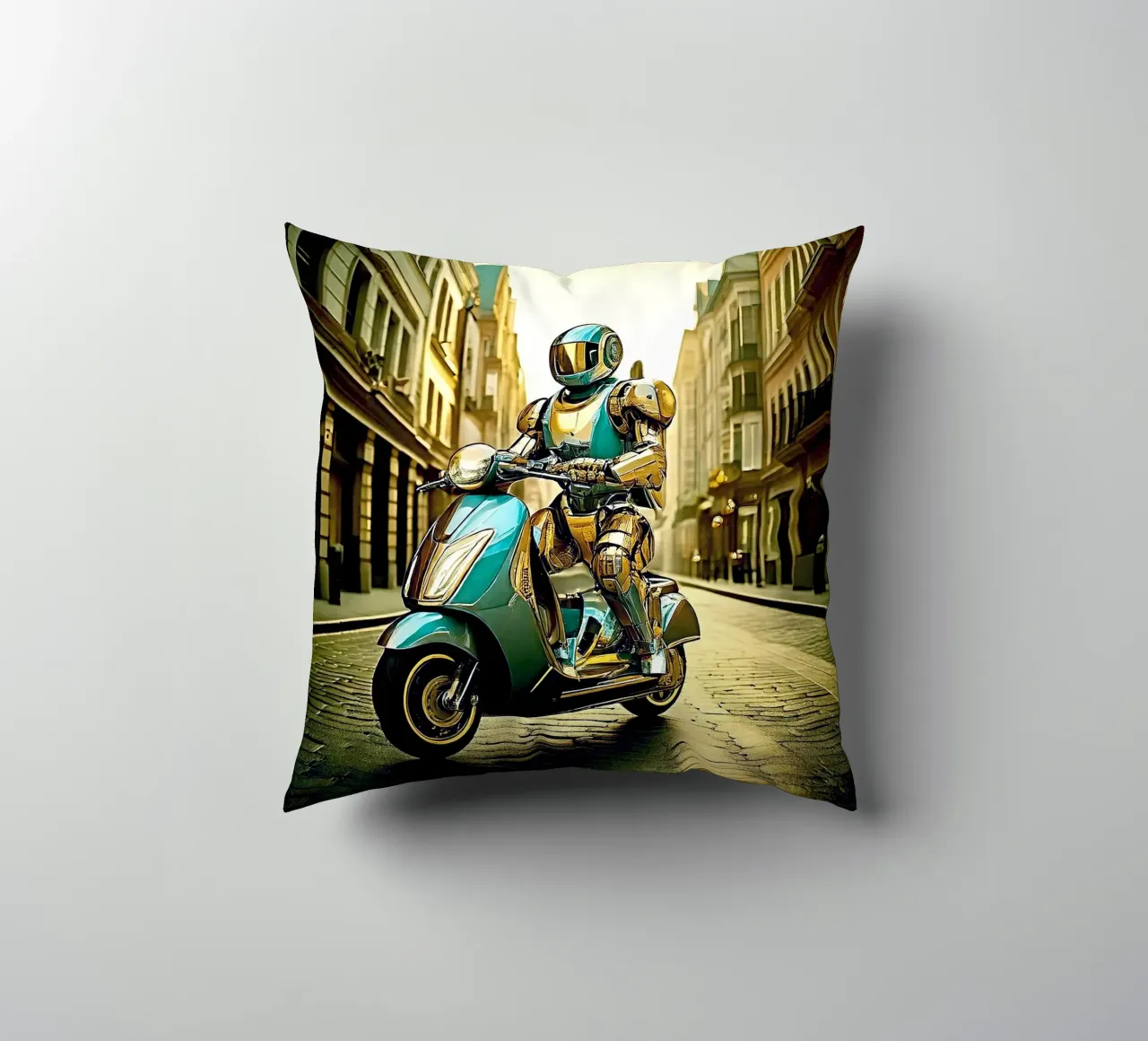 ROBOT EN SCOOTER BLEU. Dorรฉ cuscino da Thierry vobmann photography