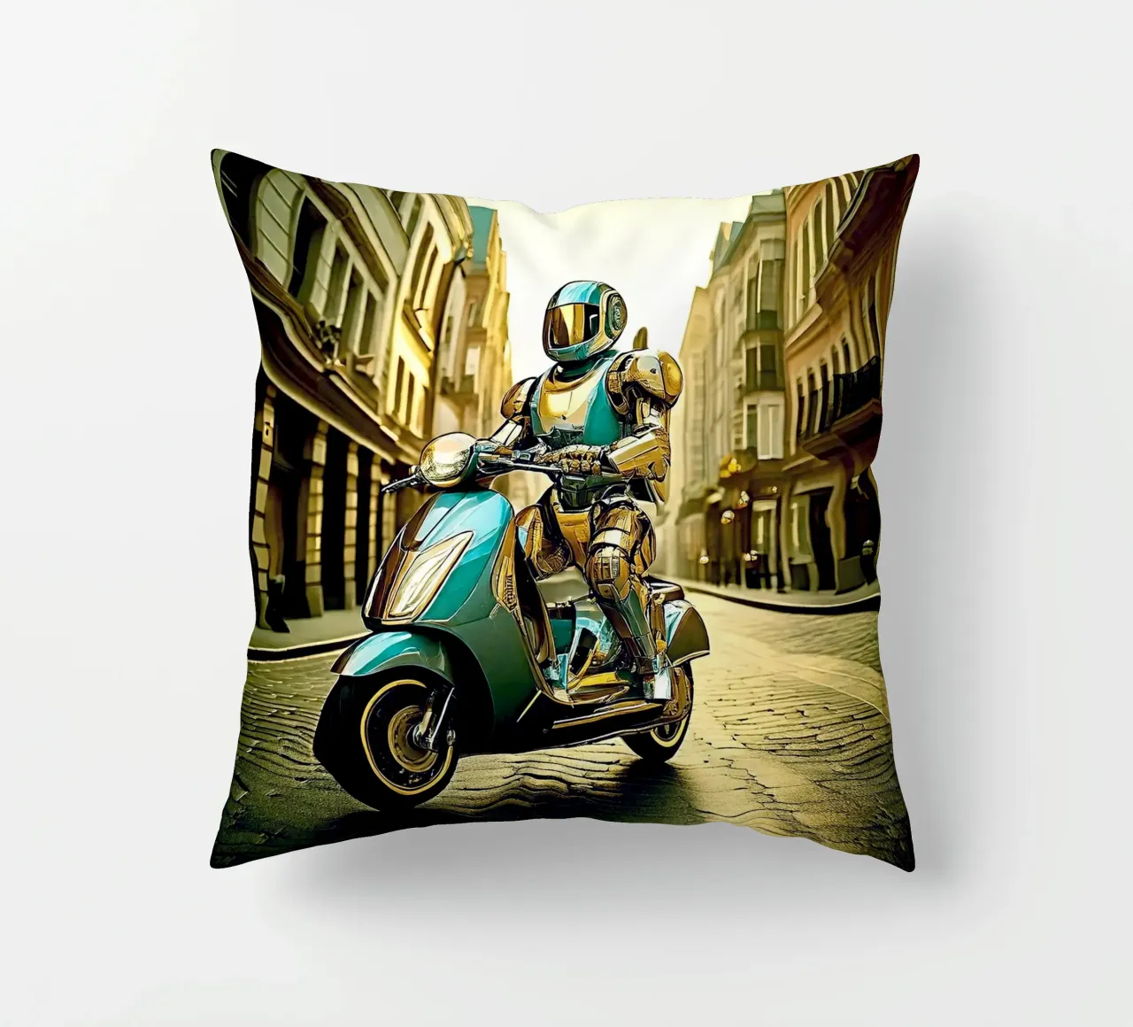 ROBOT EN SCOOTER BLEU. Dorรฉ cuscino da Thierry vobmann photography