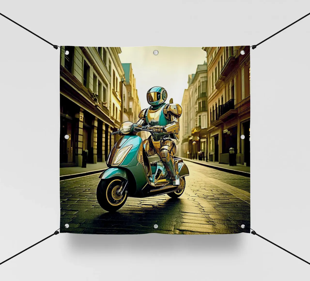 ROBOT EN SCOOTER BLEU. Doré telo in pvc da Thierry vobmann photography