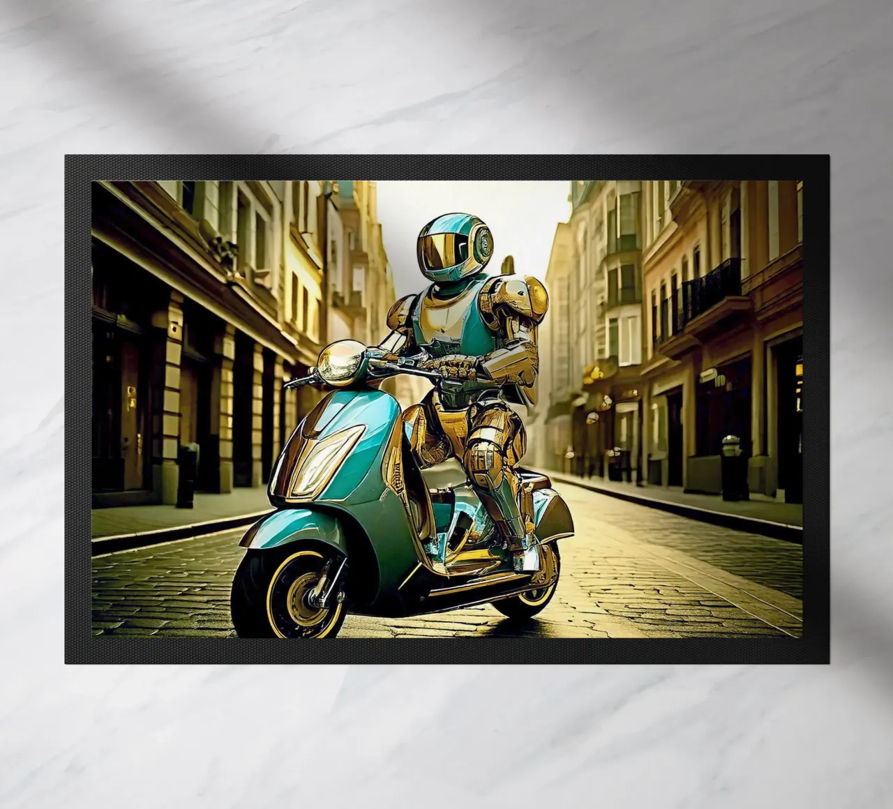 ROBOT EN SCOOTER BLEU. Dorรฉ zerbino da Thierry vobmann photography