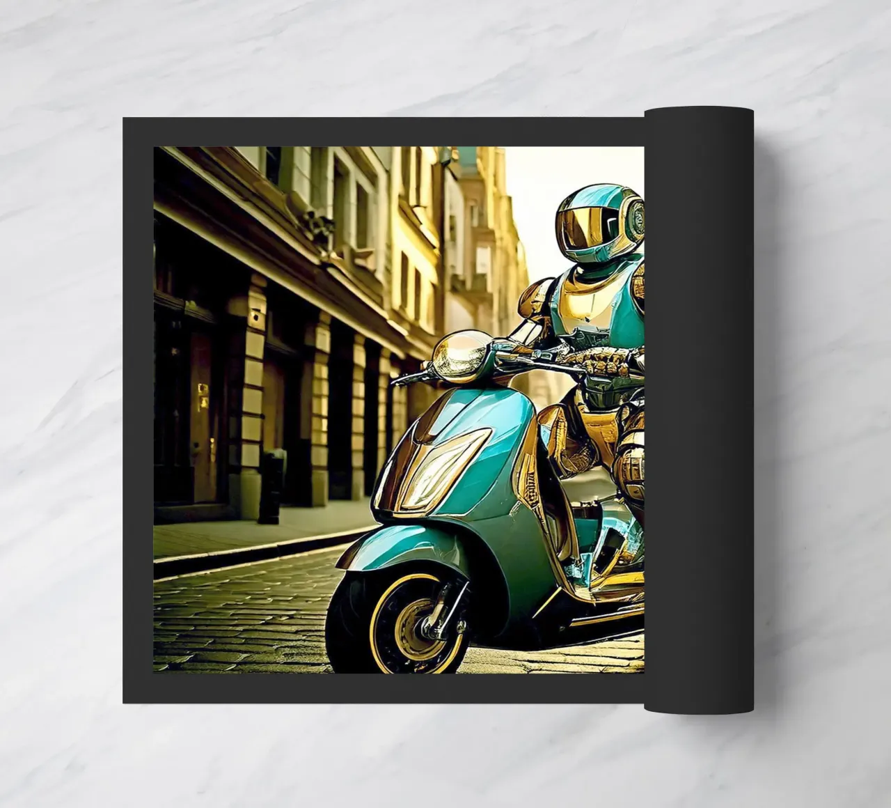 ROBOT EN SCOOTER BLEU. Dorรฉ zerbino da Thierry vobmann photography