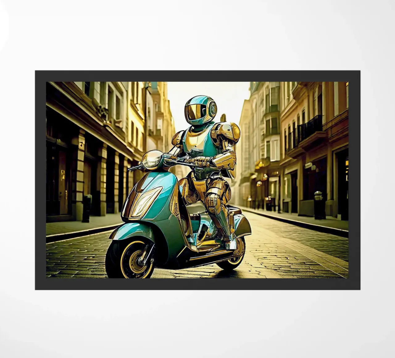 ROBOT EN SCOOTER BLEU. Dorรฉ zerbino da Thierry vobmann photography