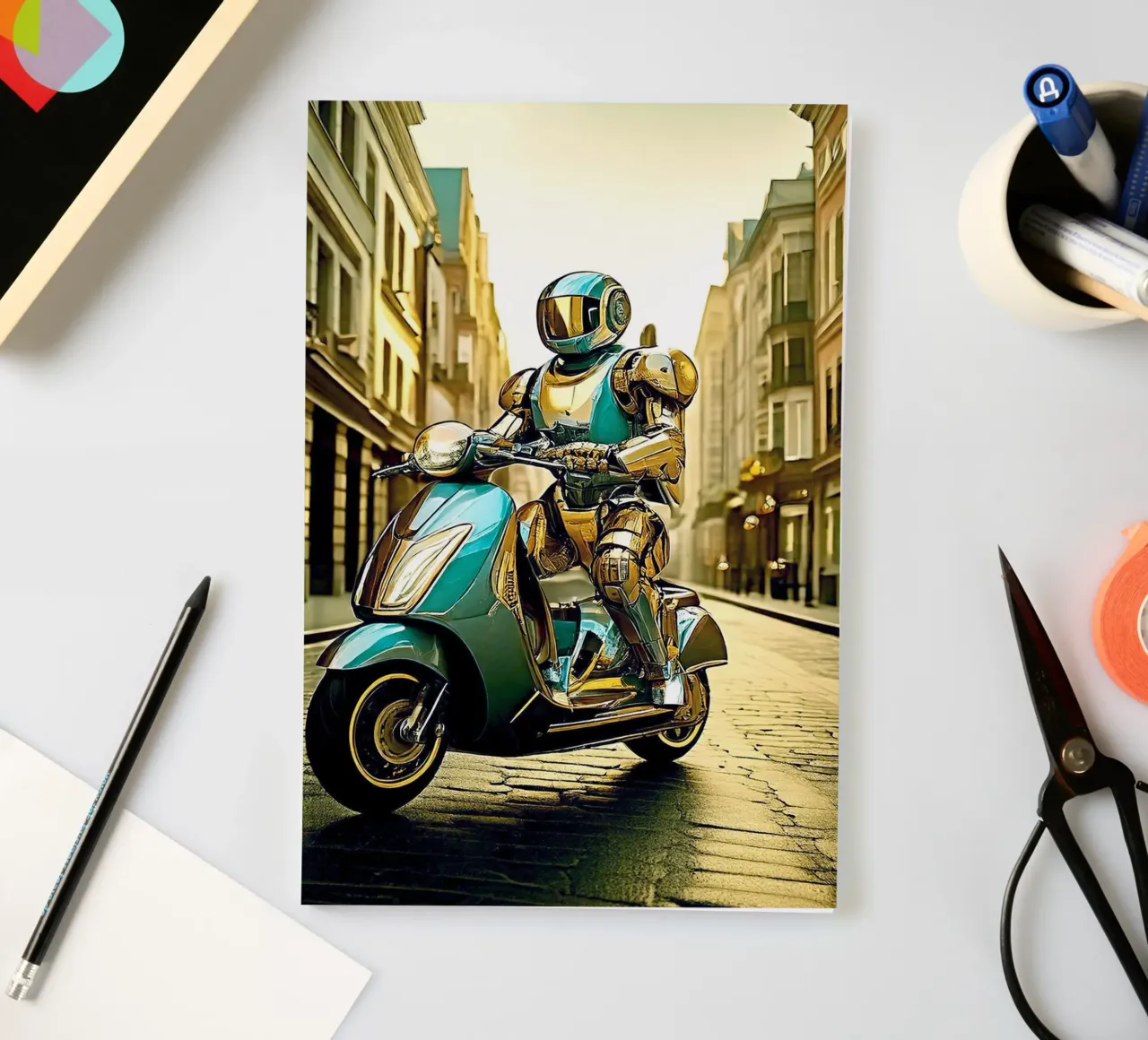 ROBOT EN SCOOTER BLEU. Doré diario da Thierry vobmann photography