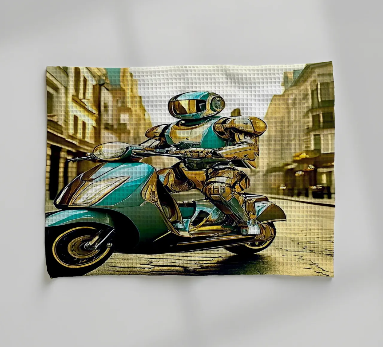 ROBOT EN SCOOTER BLEU. Doré canovaccio da cucina da Thierry vobmann photography