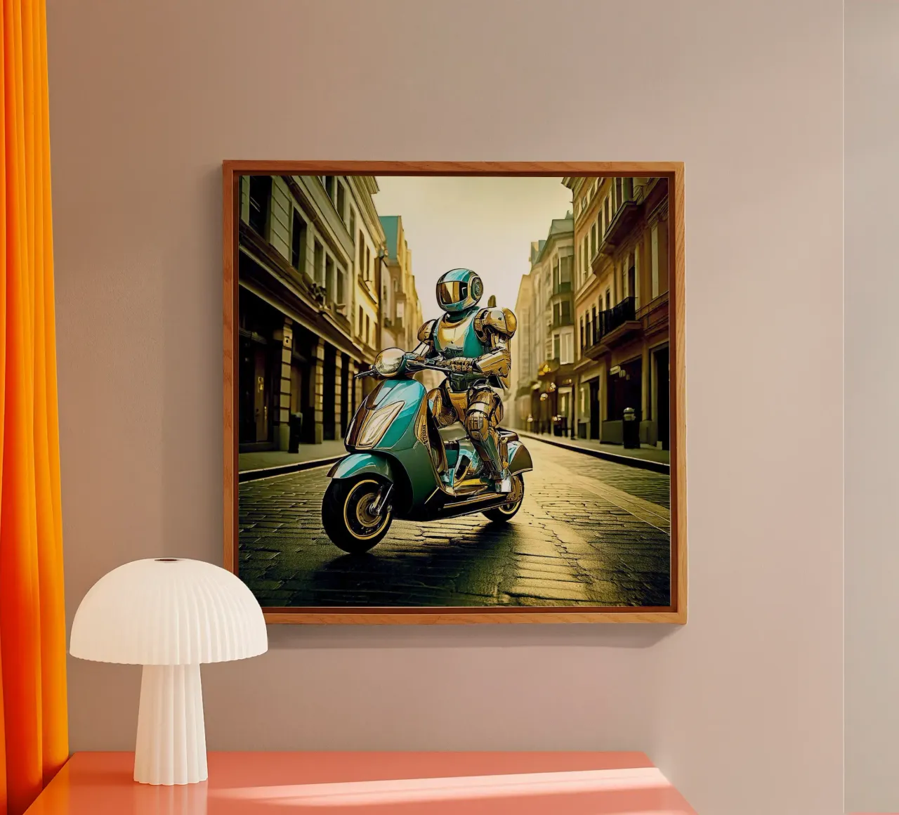 ROBOT EN SCOOTER BLEU. Doré plexiglass da Thierry vobmann photography