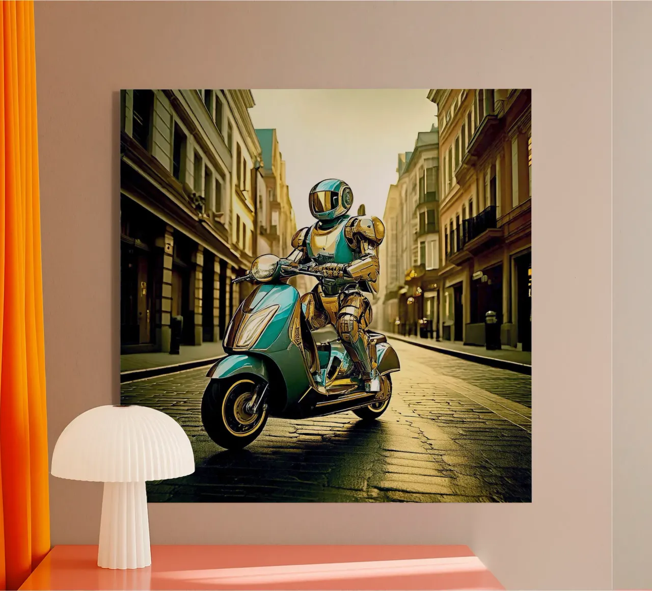 ROBOT EN SCOOTER BLEU. Doré plexiglass da Thierry vobmann photography