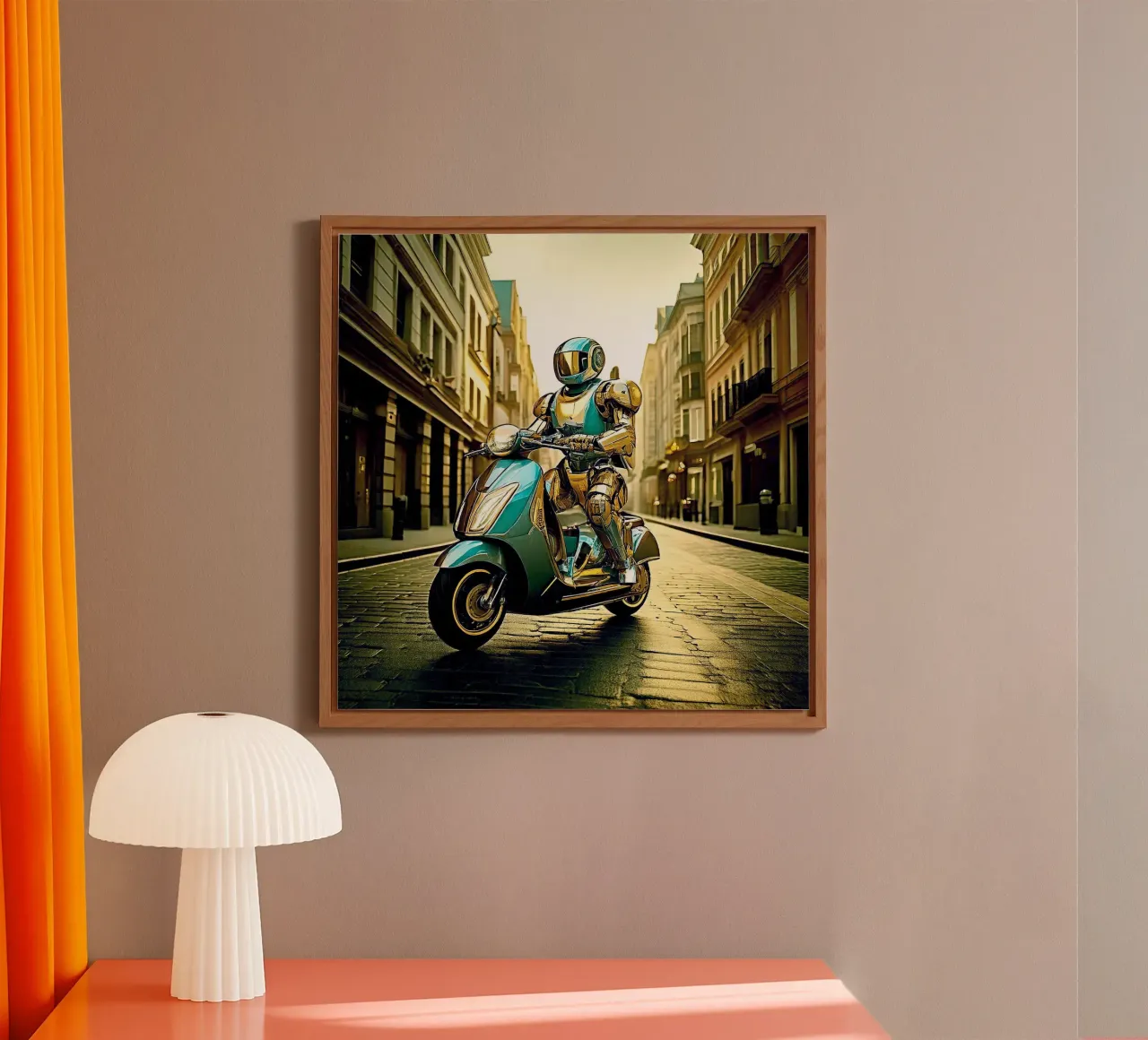 ROBOT EN SCOOTER BLEU. Doré alluminio dibond da Thierry vobmann photography