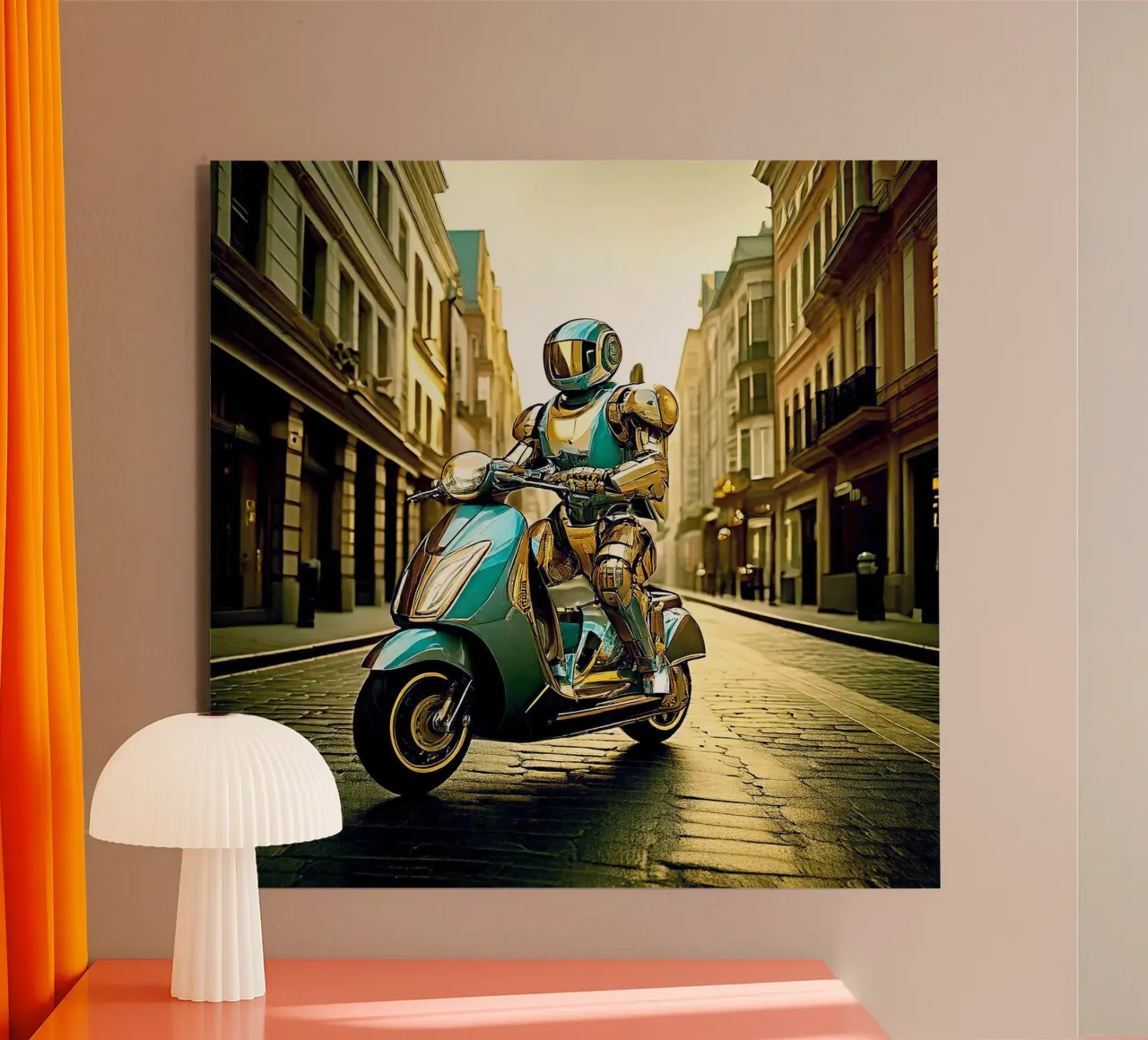 ROBOT EN SCOOTER BLEU. Doré pannello forex da Thierry vobmann photography