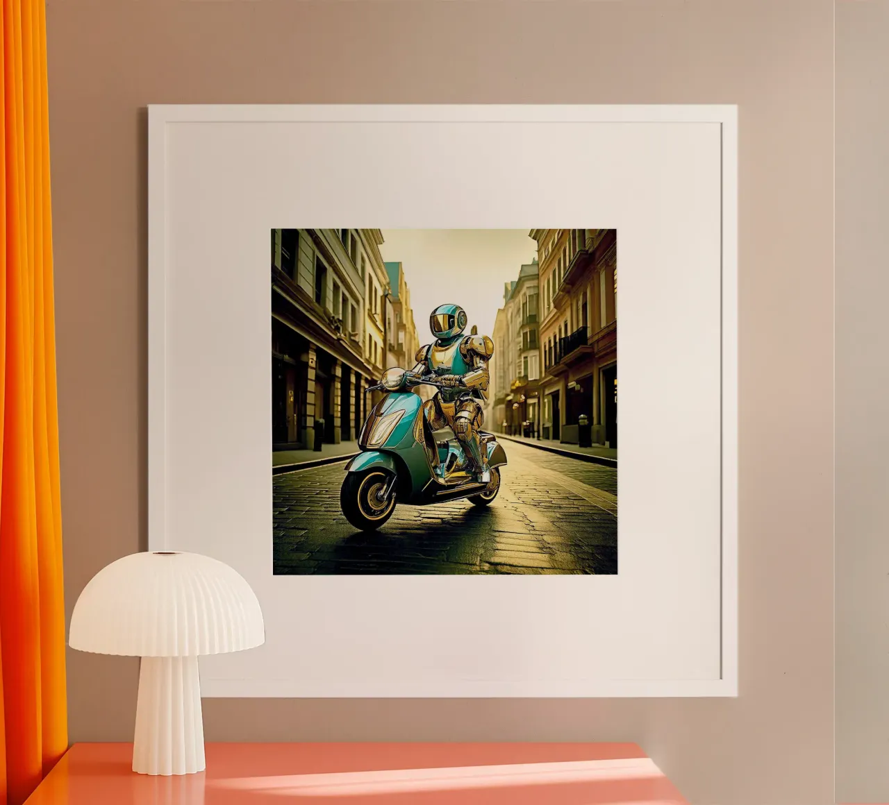 ROBOT EN SCOOTER BLEU. Doré carta hahnemühle da Thierry vobmann photography