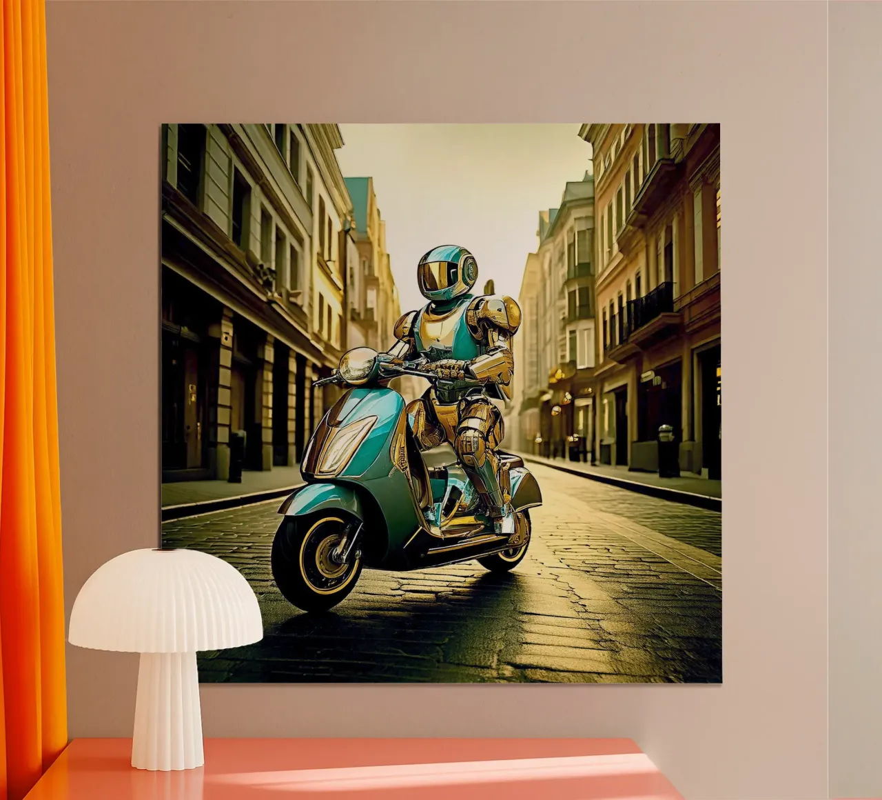 ROBOT EN SCOOTER BLEU. Doré carta hahnemühle da Thierry vobmann photography