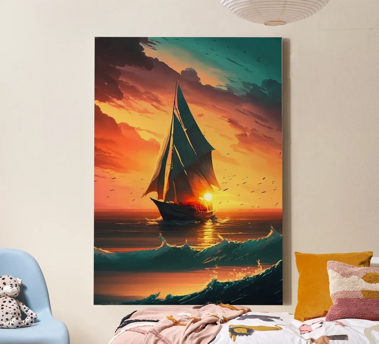 boot zonsondergang canvas met Baklijst van Bartosz Powalka
