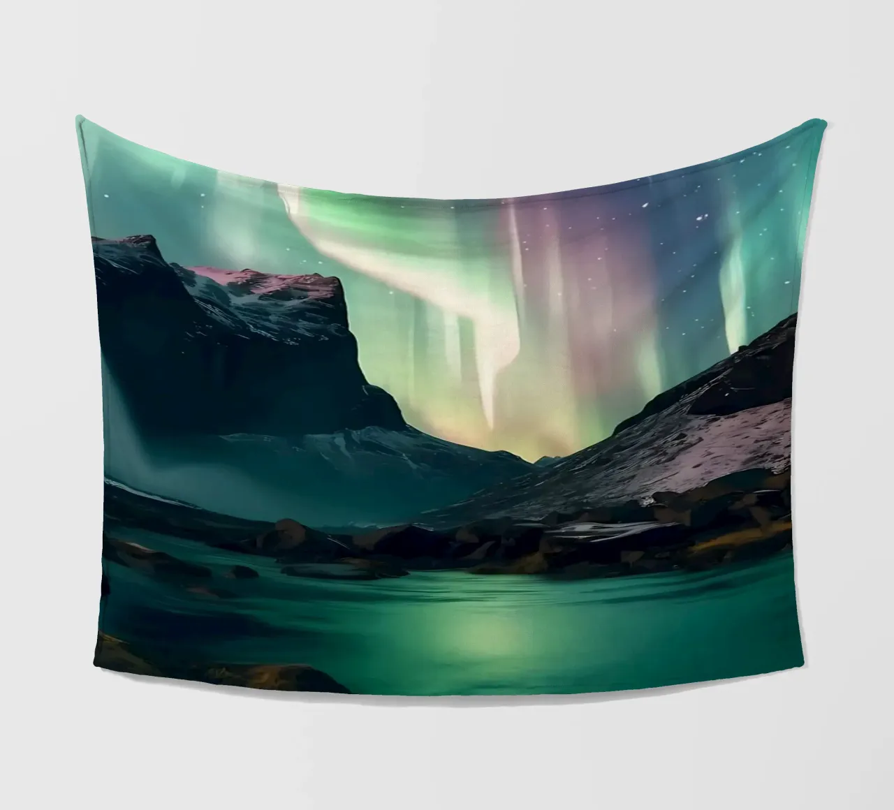 Green Aurora Borealis fleece blanket by Matthew Katz