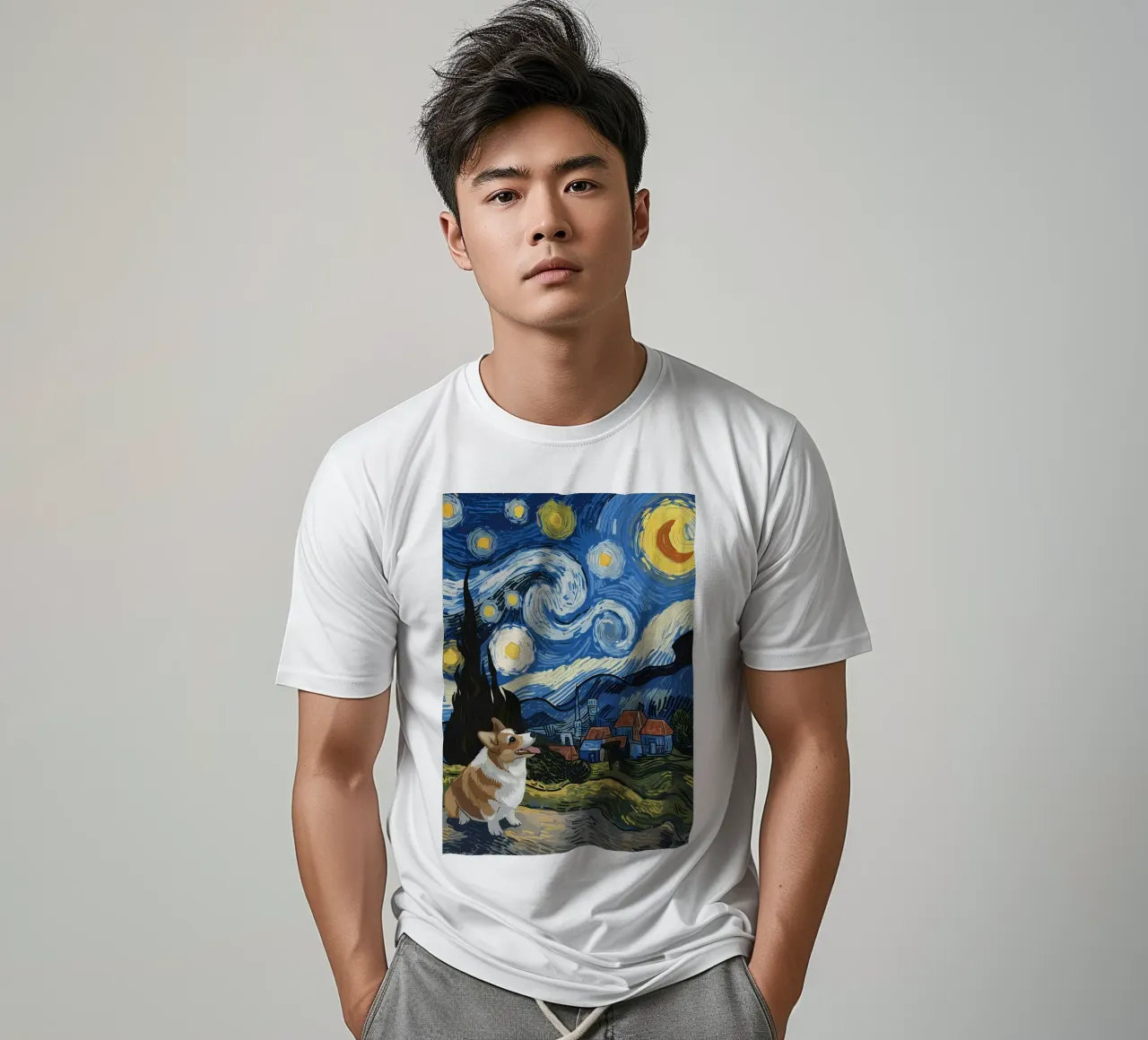 Corgi bajo la noche estrellada camiseta de Adrian Patel