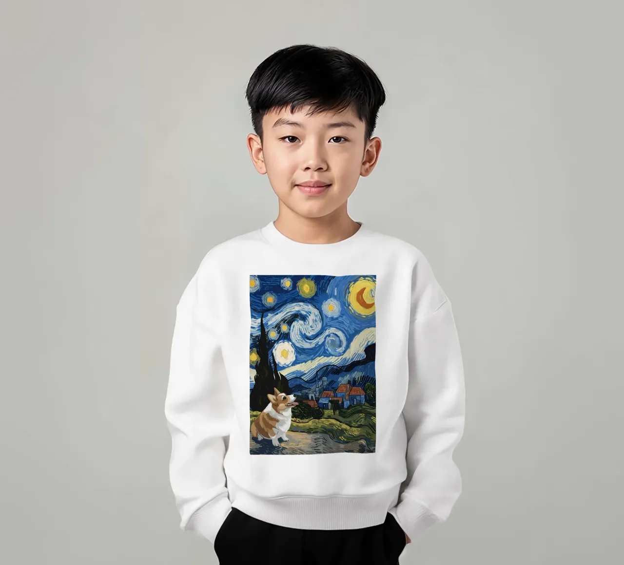 Corgi Under Starry Night kids sweatshirt by Adrian Patel