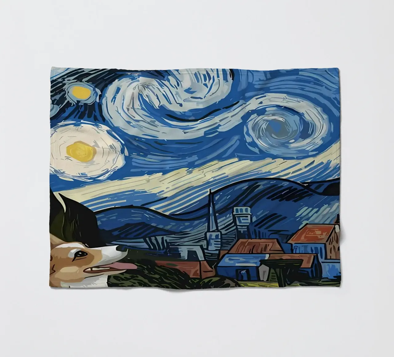 Corgi Under Starry Night fleece blanket by Adrian Patel