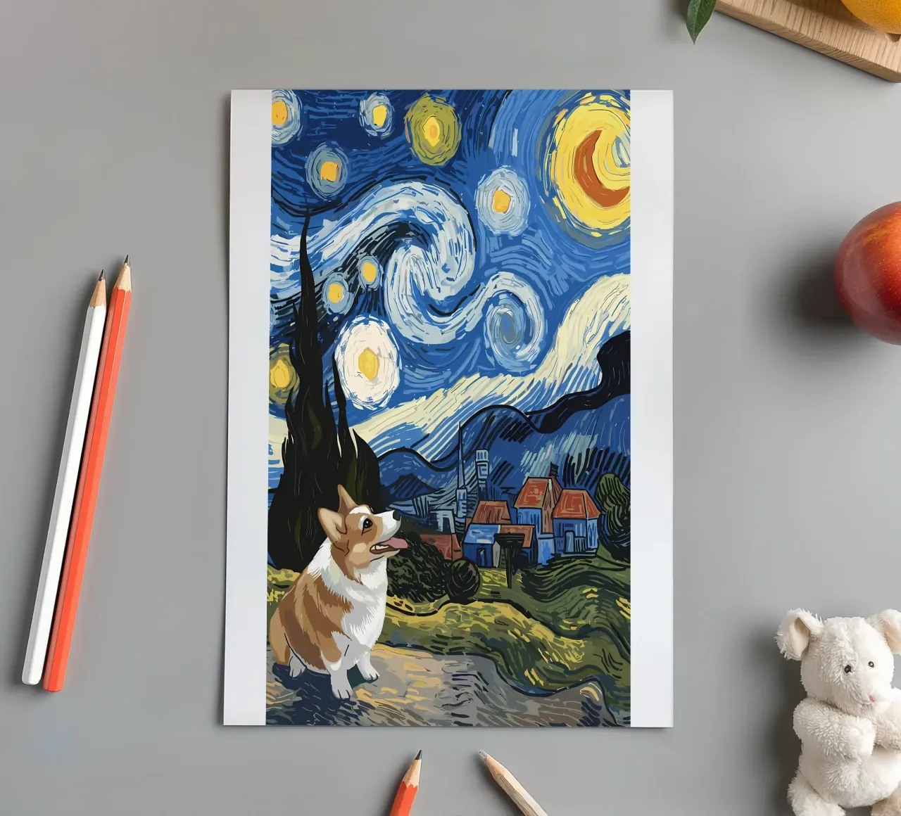 Corgi Under Starry Night sticker sheet by Adrian Patel