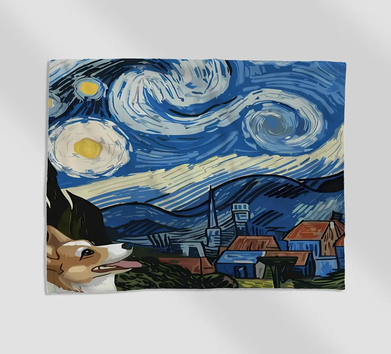 Corgi Under Starry Night beach towel by Adrian Patel