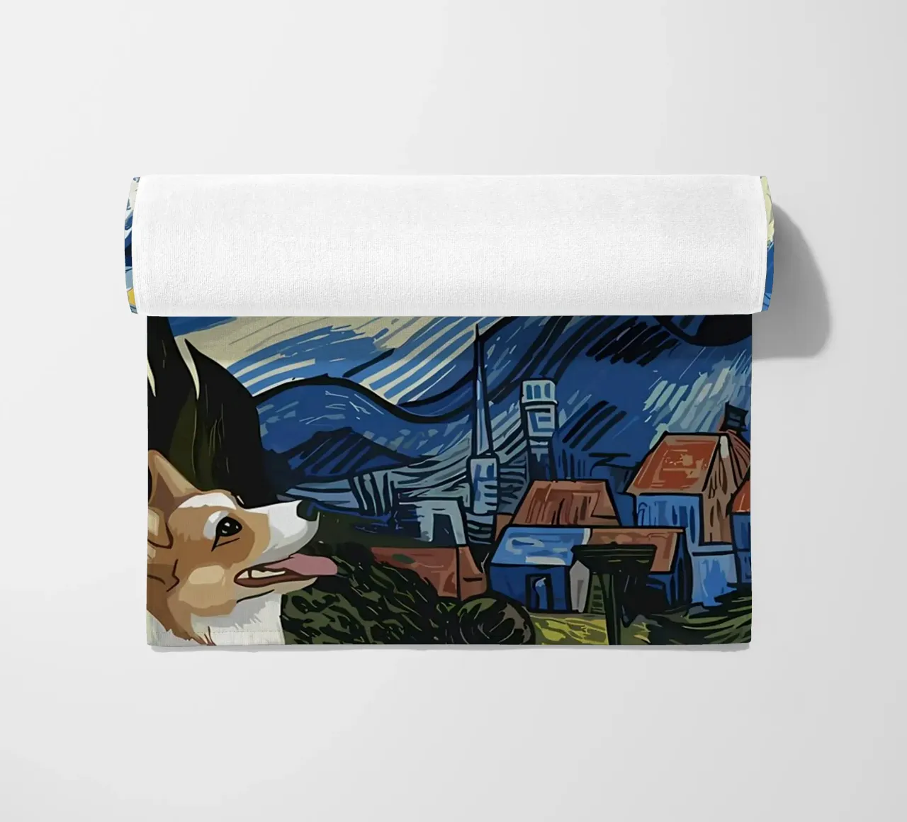 Corgi Under Starry Night beach towel by Adrian Patel