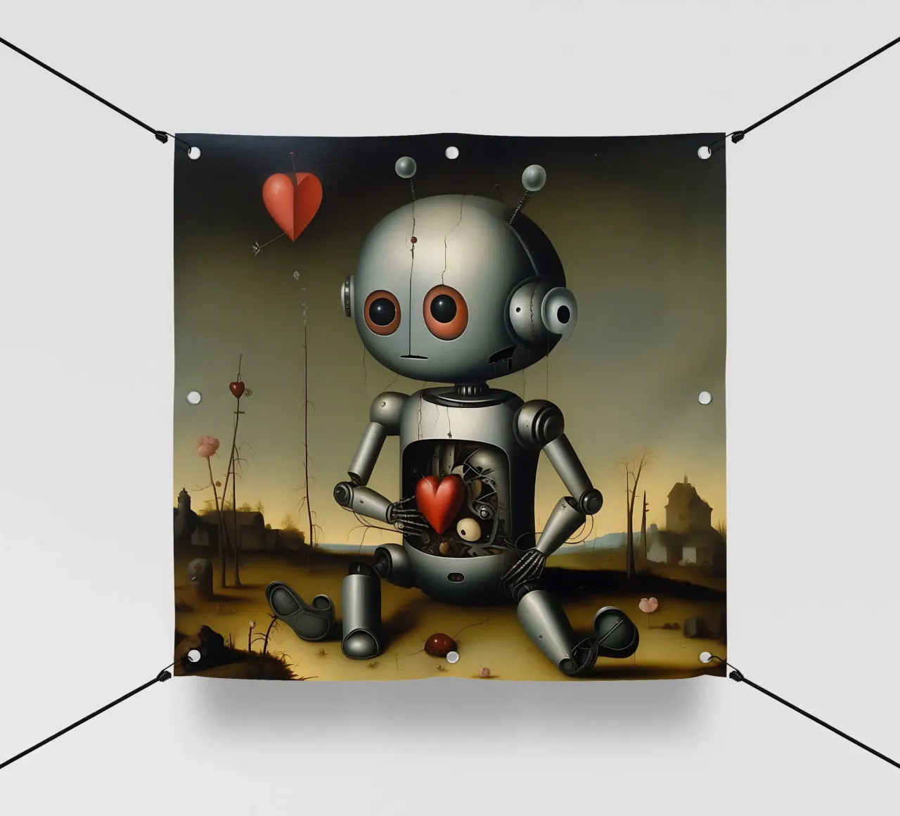Robot con un cuore_5 telo in pvc da Pink- und LoveArt by LK