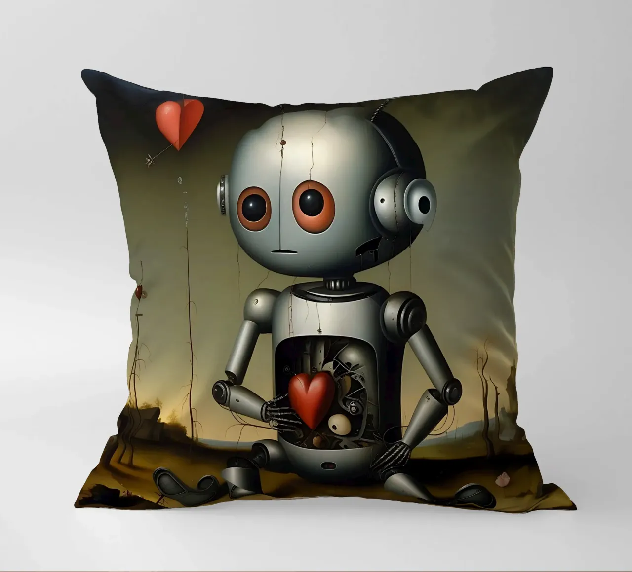Robot con un cuore_5 cuscino da Pink- und LoveArt by LK