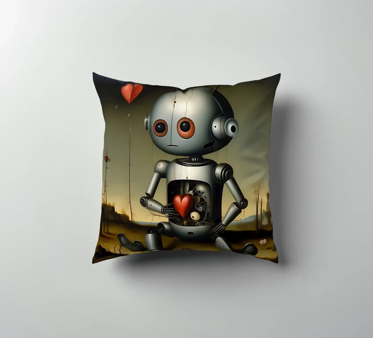 Robot con un cuore_5 cuscino da Pink- und LoveArt by LK