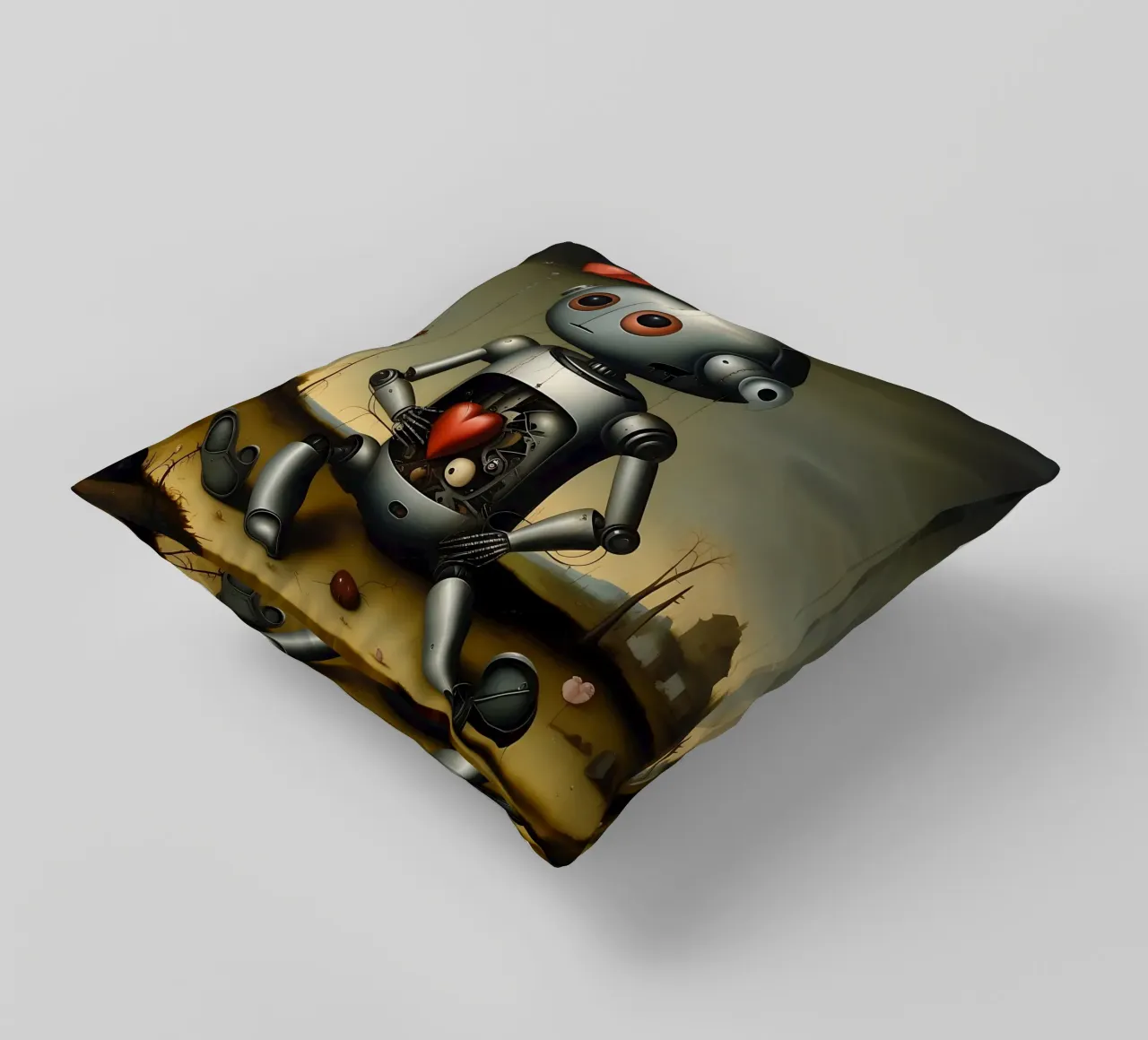 Robot con un cuore_5 cuscino da Pink- und LoveArt by LK