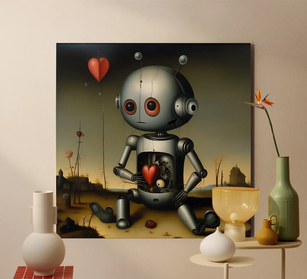 Roboter mit Herz_5 Alu-Dibond von Pink- und LoveArt by LK