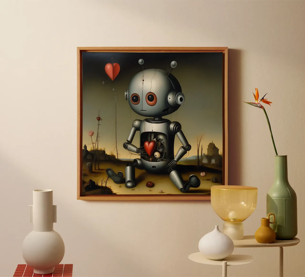 Roboter mit Herz_5 Leinwand von Pink- und LoveArt by LK