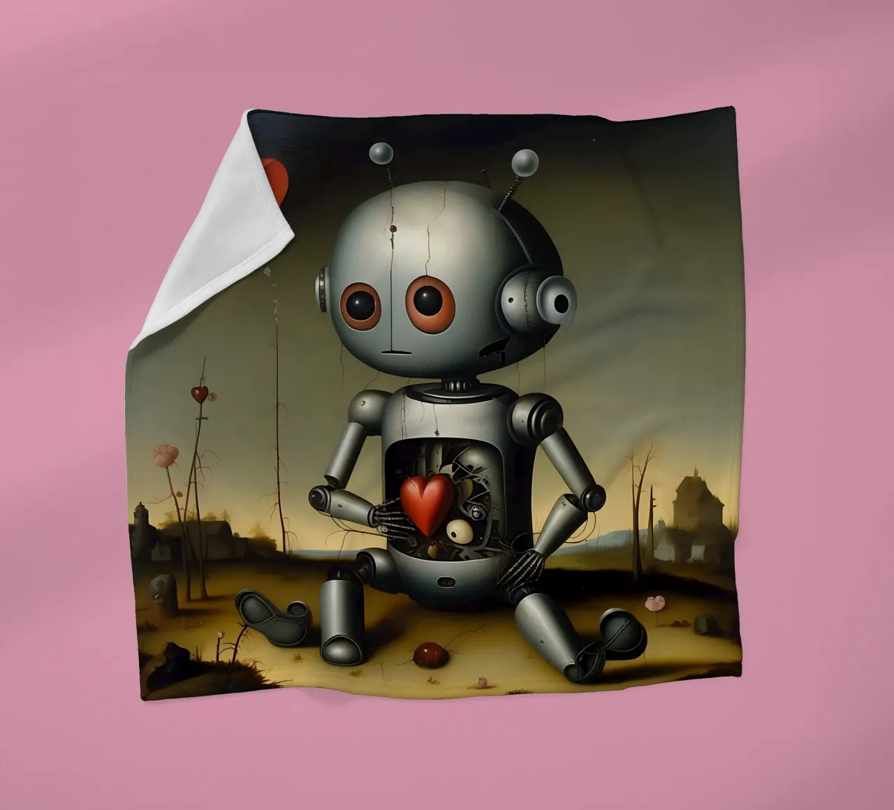 Robot con un cuore_5 coperta in pile da Pink- und LoveArt by LK