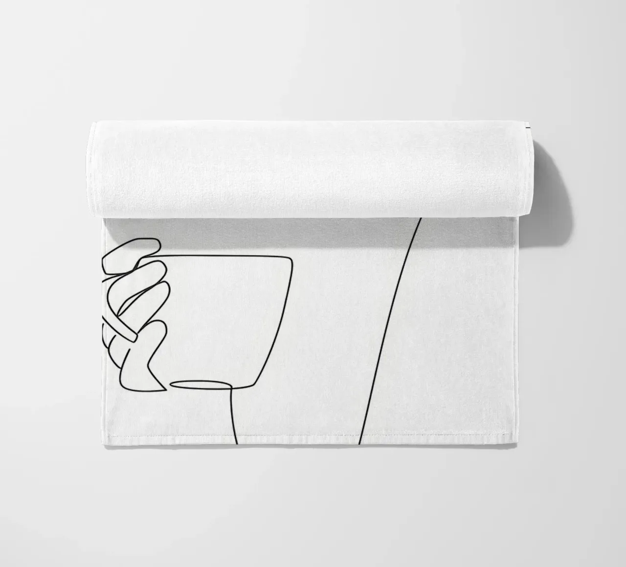 Woman holds coffee cup beach towel by Aiden Garcia