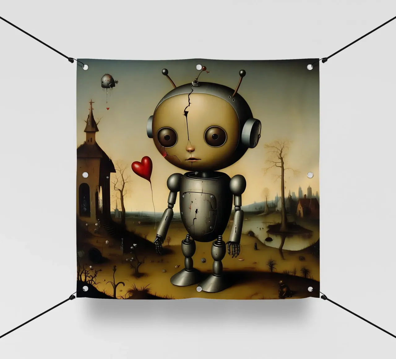 Robot con un cuore_6 telo in pvc da Pink- und LoveArt by LK