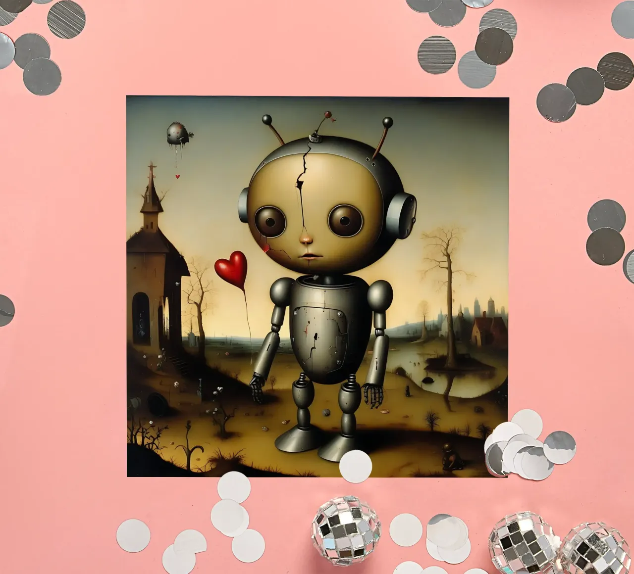Robot con un cuore_6 adesivo da Pink- und LoveArt by LK