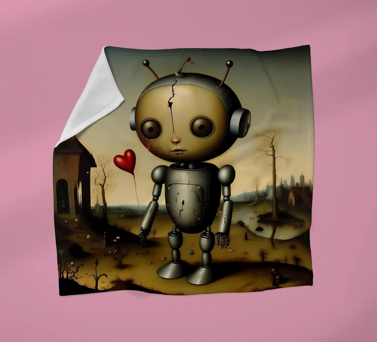 Robot with a heart_6 fleece blanket by Pink- und LoveArt by LK