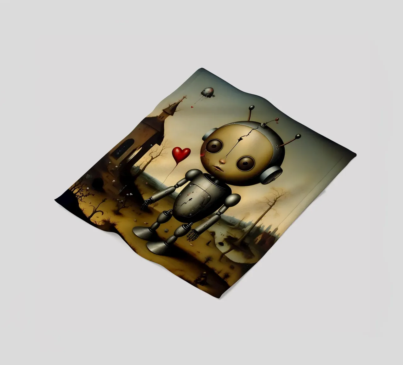 Robot with a heart_6 fleece blanket by Pink- und LoveArt by LK