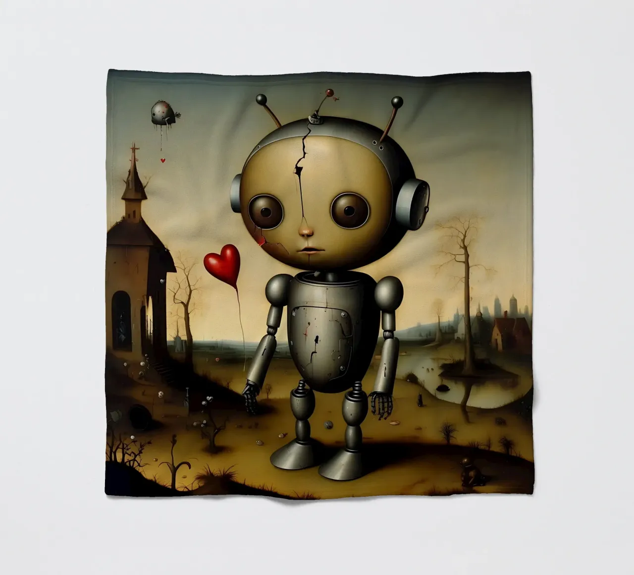 Robot con un cuore_6 coperta in pile da Pink- und LoveArt by LK