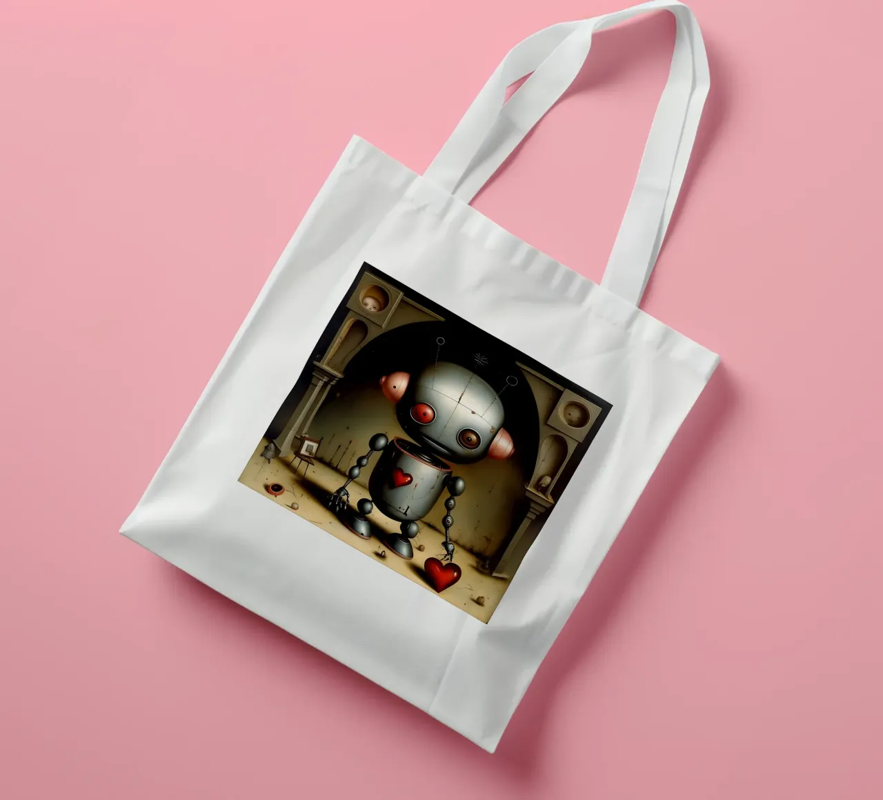 Robot con un cuore_7 borsa in juta da Pink- und LoveArt by LK