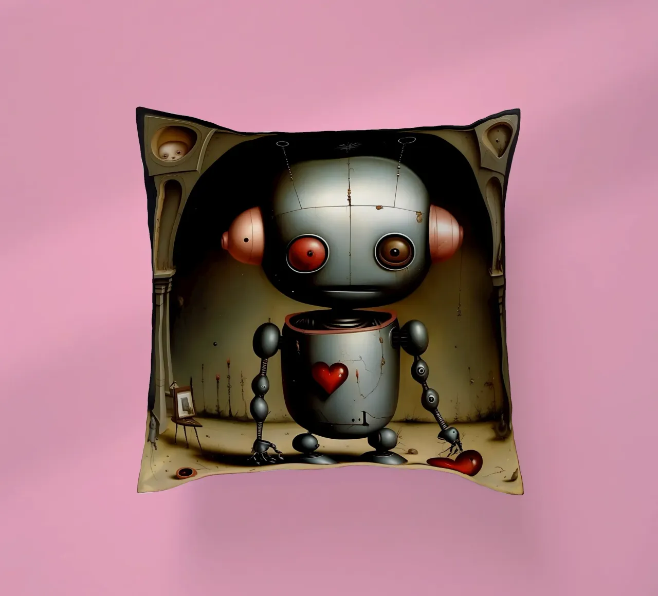 Robot con un cuore_7 cuscino da Pink- und LoveArt by LK