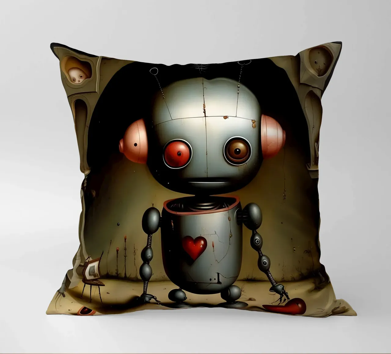 Robot con un cuore_7 cuscino da Pink- und LoveArt by LK
