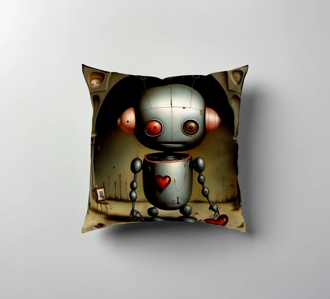 Robot con un cuore_7 cuscino da Pink- und LoveArt by LK