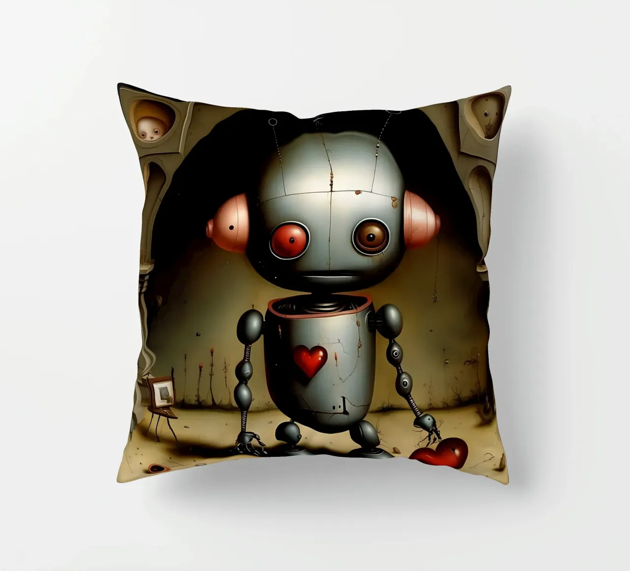 Robot con un cuore_7 cuscino da Pink- und LoveArt by LK
