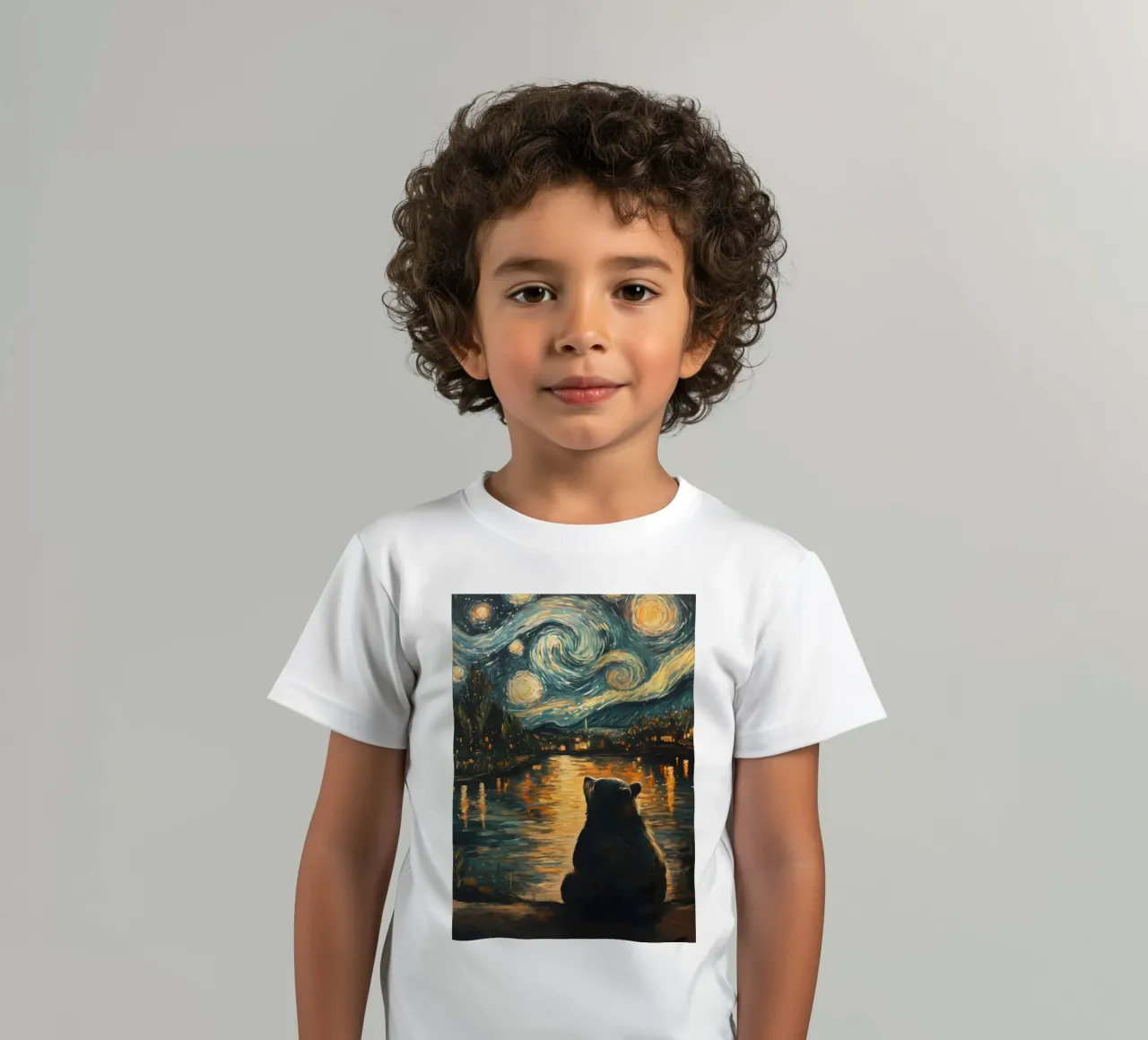 Bear Under Starry Night kids t-shirt by Adrian Patel