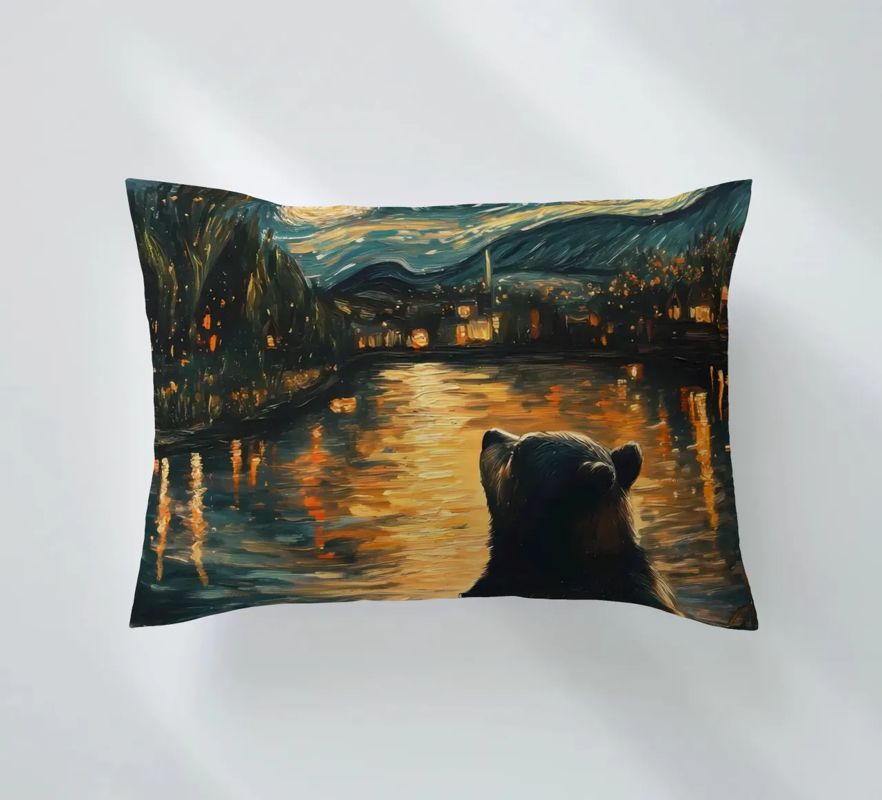 Bear Under Starry Night decorative cushion by Adrian Patel