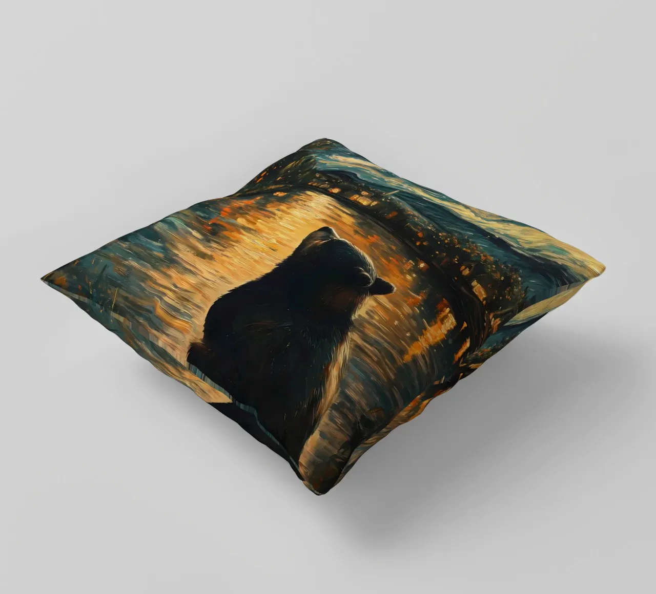 Bear Under Starry Night decorative cushion by Adrian Patel