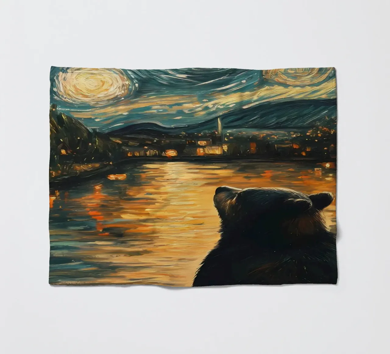 Bear Under Starry Night fleece blanket by Adrian Patel